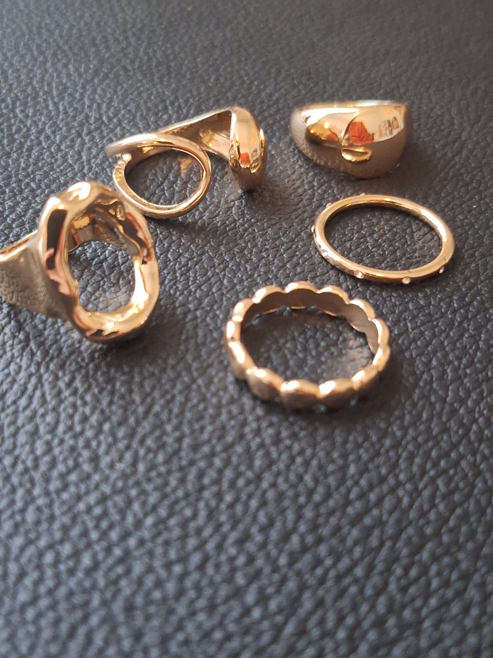Lot Of 5 Women Rings Modern Chunky Various Sizes 6-8 CZ Adjustable Signet NEW